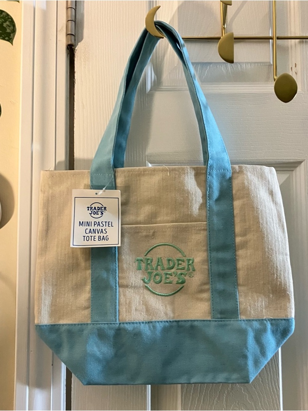 trader joes mini tote pastel blue